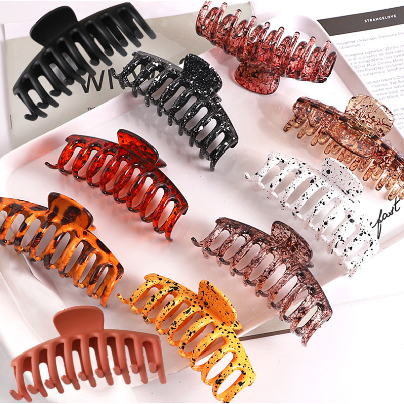 European and American Hair Accessories Women's Foreign Trade Barrettes Black and White Plaid Head Clip Updo Large Size Acetate Acrylic Grip Back Head Hair Claw