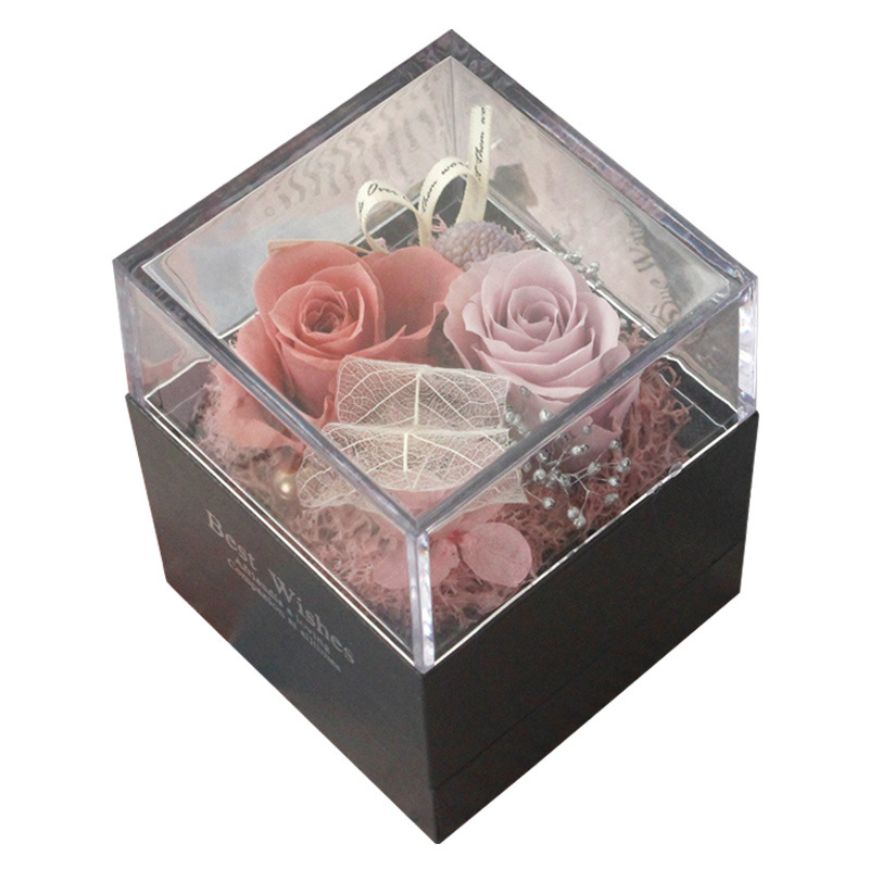 Preserved Fresh Flower Transparent Acrylic Flower Box Valentine&#039;s Day Gift Preserved Fresh Flower Rose Square Gift Box