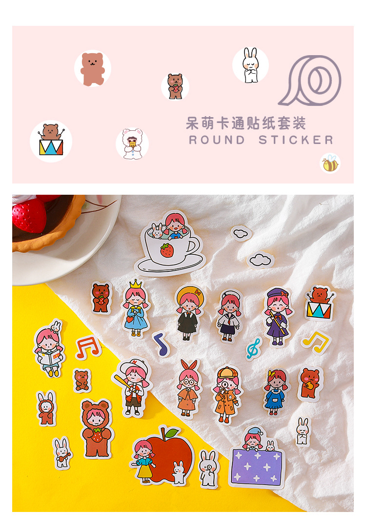 Cartoon Character Washi Stickers Ins Style Journal Material Stickers Water Cup Mobile Phone Decoration Cute Journal Sticker Package