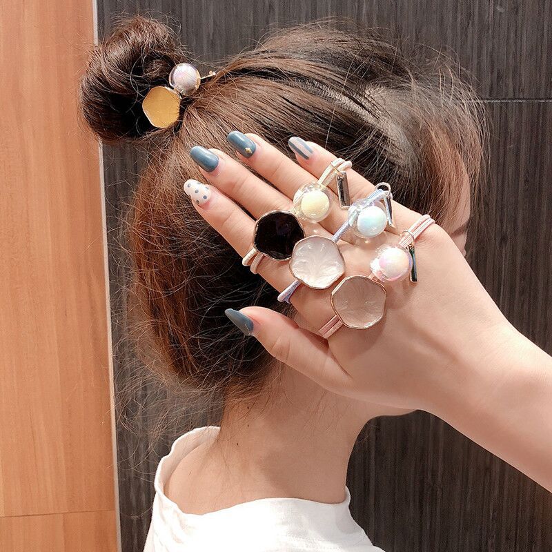 South Korea Dongdaemun Hair Accessories Girl's Heart Rubber Band Morandi Hair Band Colorful Acrylic Beads Head Rope Fruit Hair Band Headwear Rope