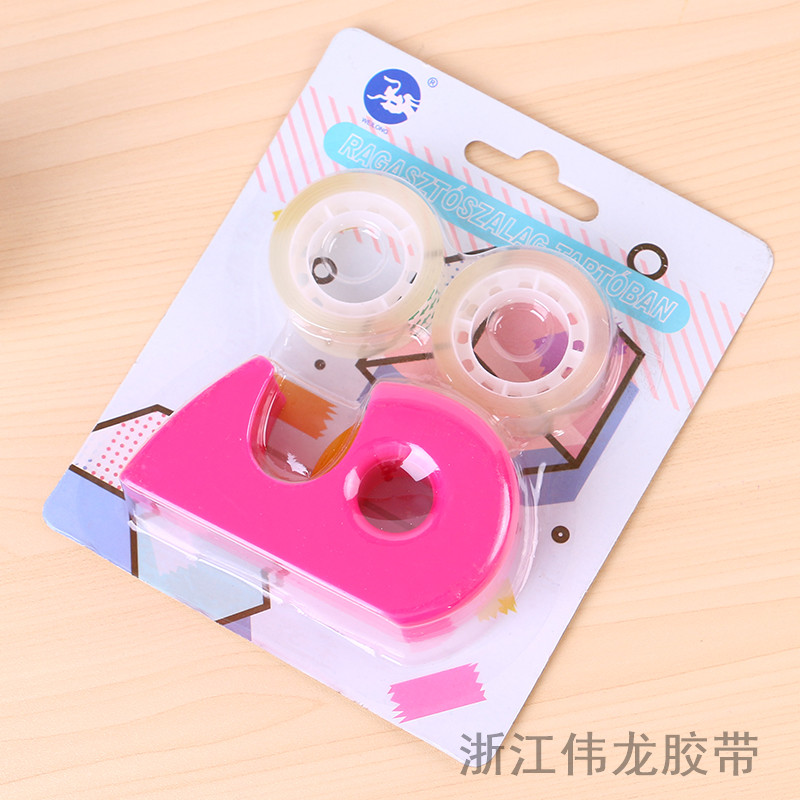 Stationery Adhesive Tape Base Cutter Korean Fresh Small Cute Mini Multi-Function Adhesive Tape Holder Transparent Rubber Strip