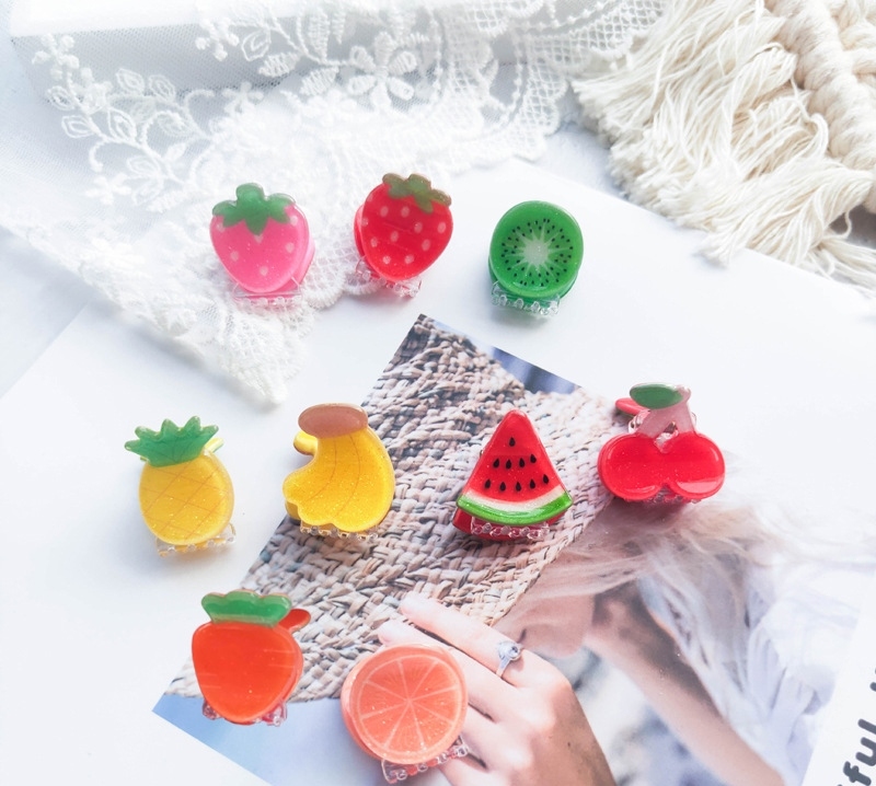 Korean Ins Same Style with Glitter Acrylic Fruit Color Small Claw Clip Children Cropped Hair Clip Student Bang Clip