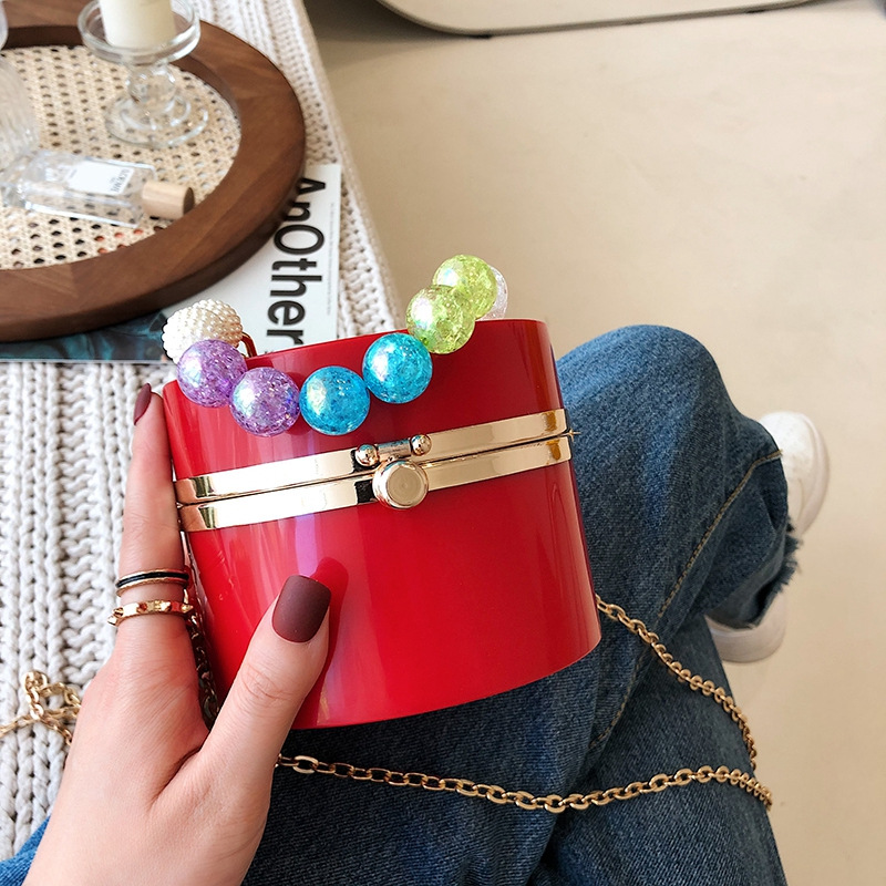 Candy Color Acrylic Small round Bag Summer 2021 New Personalized Color Beaded Ins Shoulder Chain round Bag