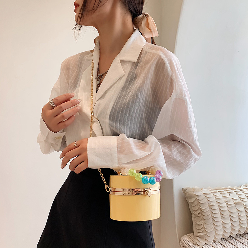 Candy Color Acrylic Small round Bag Summer 2021 New Personalized Color Beaded Ins Shoulder Chain round Bag