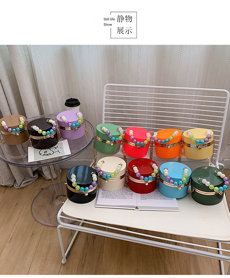 Candy Color Acrylic Small round Bag Summer 2021 New Personalized Color Beaded Ins Shoulder Chain round Bag Candy Color Acrylic Small round Bag Summer 2021 New Personalized Color Beaded Ins Shoulder Chain round Bag