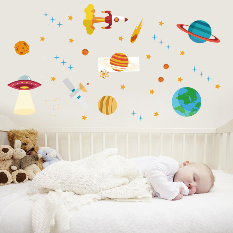 New Removable Cartoon Foreign Trade Wall Stickers Planet Children&#039;s Room Bedroom Background Wall Sticker Decorative Stickers