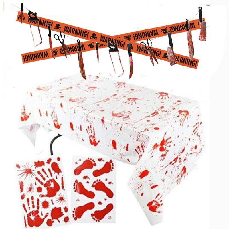 Halloween Scene Decorations Arrangement Props Warning Tape Isolation Belt Tablecloth Footprints Hand Print Cutter Decoration Props