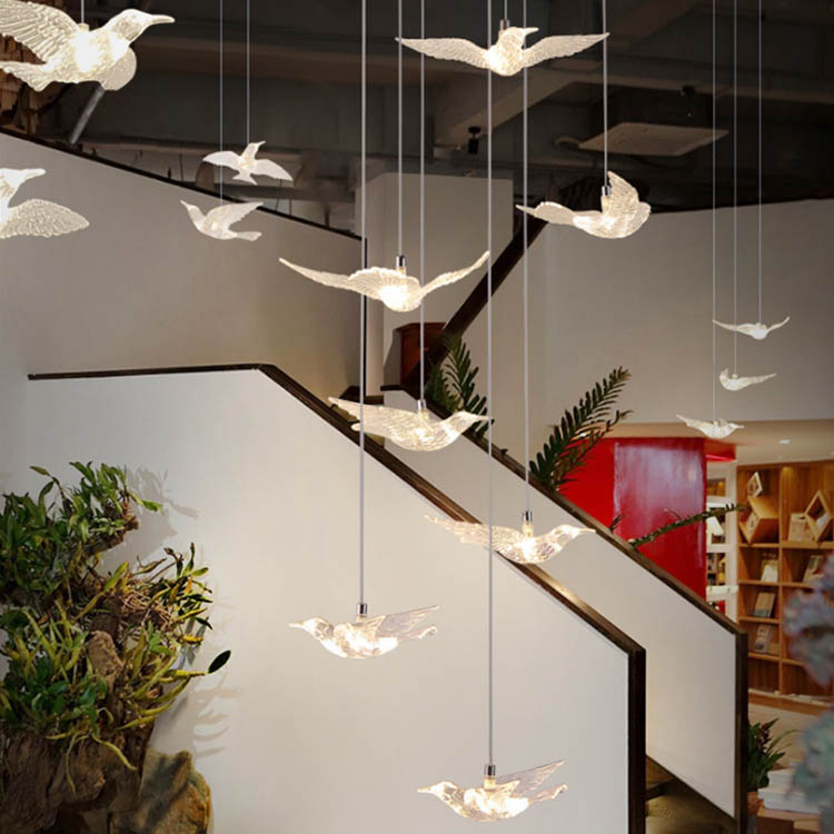 Ten-Head Acrylic Flying Bird Chandelier Wedding Stage Ceiling Layout Luminous Flying Bird Lamp Ten-Head Acrylic Flying Bird Chandelier Wedding Stage Ceiling Layout Luminous Flying Bird Lamp