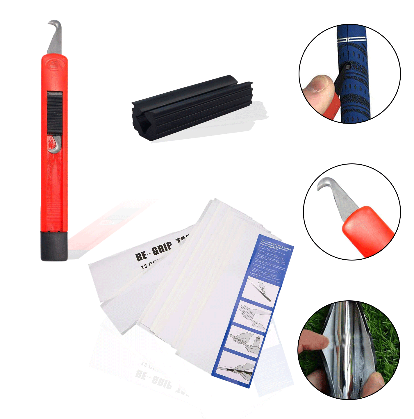 Golf Grip Replacement Accessories Combination Club Double-Sided Adhesive Glassine Tape Plastic Cutter Rubber Fixture Sol Agent