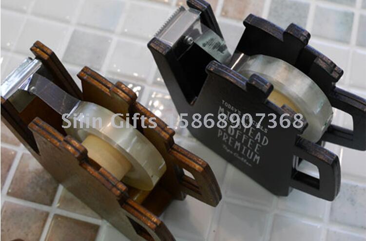 2019 portable desktop tape cutter tape holder office stylish retro coffee pot wooden tape holder cutter gifts