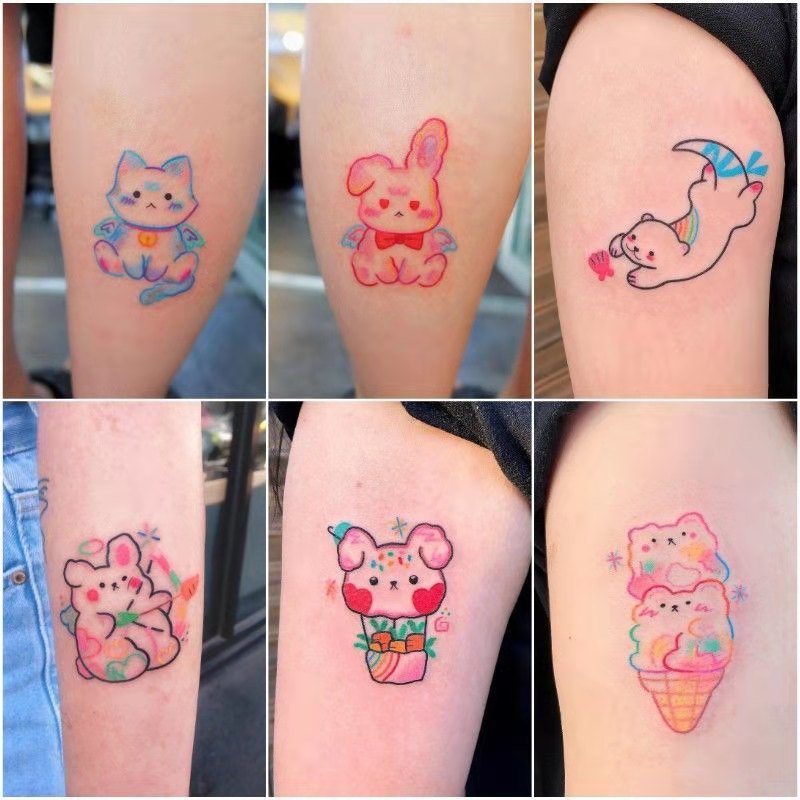 Plant Ink Printing Cartoon Pretty Girl Warrior Easy to Remove Tattoo Sticker Personality Tattoo Sticker Customization