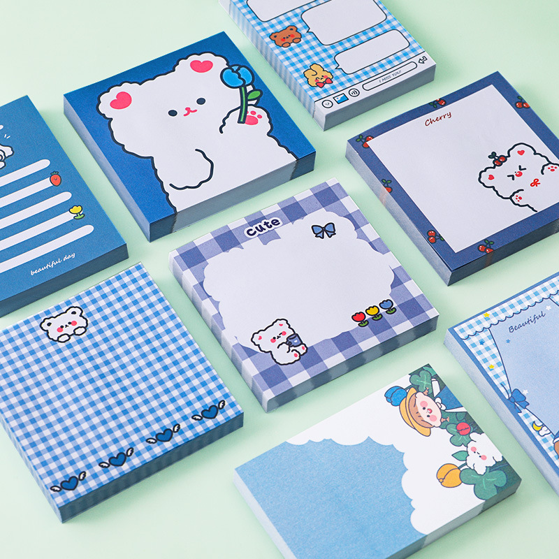Cute Cartoon Bear Sticky Notes Student Ins Girl Heart Note Sticker Message Notepad Takeaway Tearable Note Paper