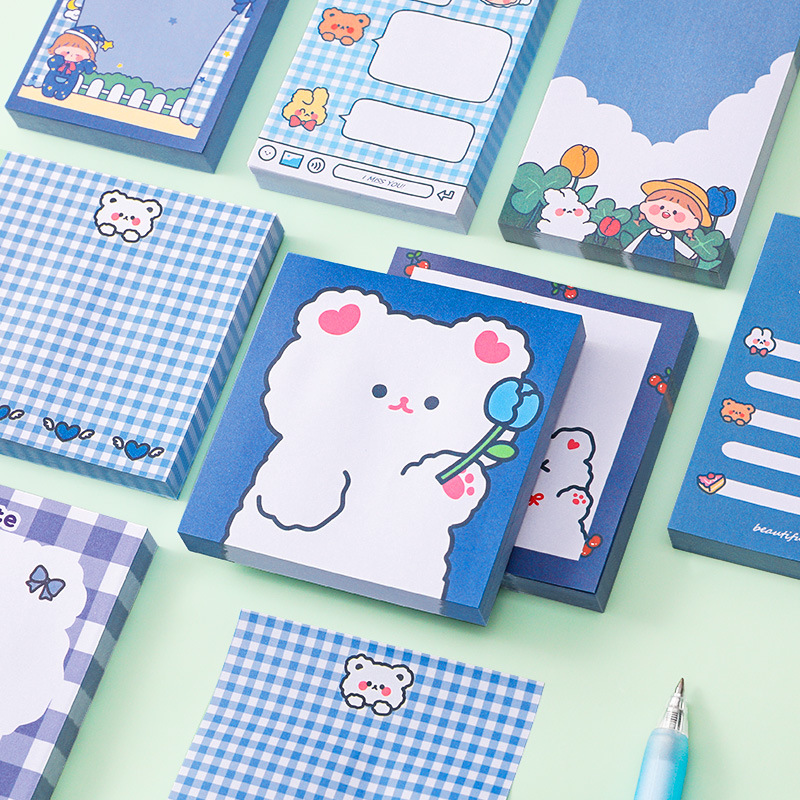 Cute Cartoon Bear Sticky Notes Student Ins Girl Heart Note Sticker Message Notepad Takeaway Tearable Note Paper