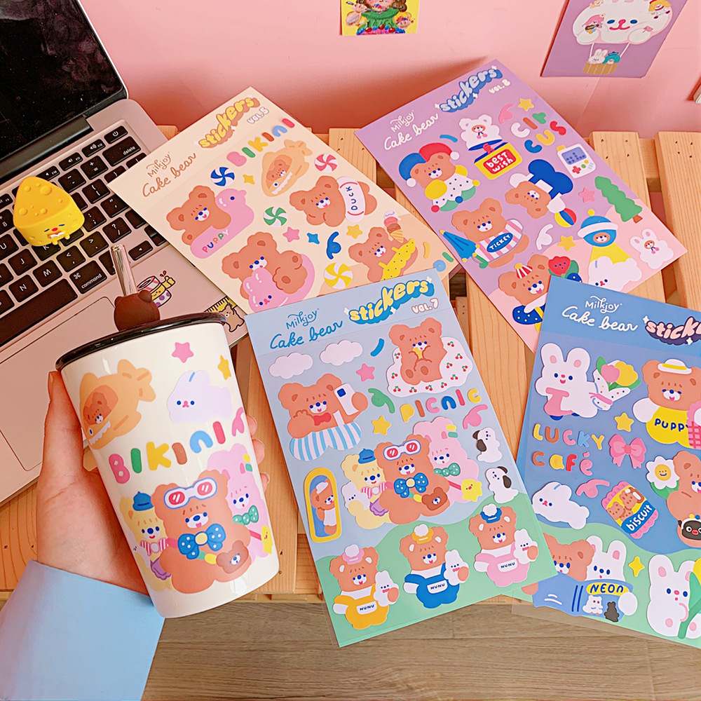 Korean Ins Style Cute Cartoon Sweet Bear Notebook DIY Sealing Paste Mobile Phone Notebook Water Cup Decorative Sticker Korean Ins Style Cute Cartoon Sweet Bear Notebook DIY Sealing Paste Mobile Phone Notebook Water Cup Decorative Sticker