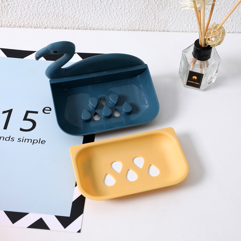 Punch-Free Drain Swan Soap Dish, Transparent Wall-Mounted Soap Box