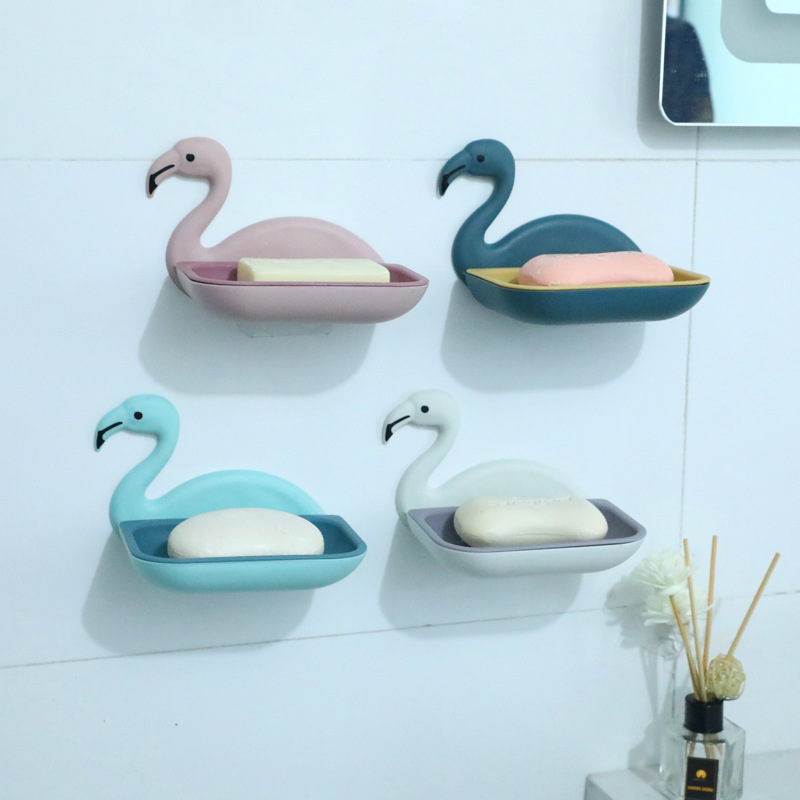 Punch-Free Drain Swan Soap Dish, Transparent Wall-Mounted Soap Box