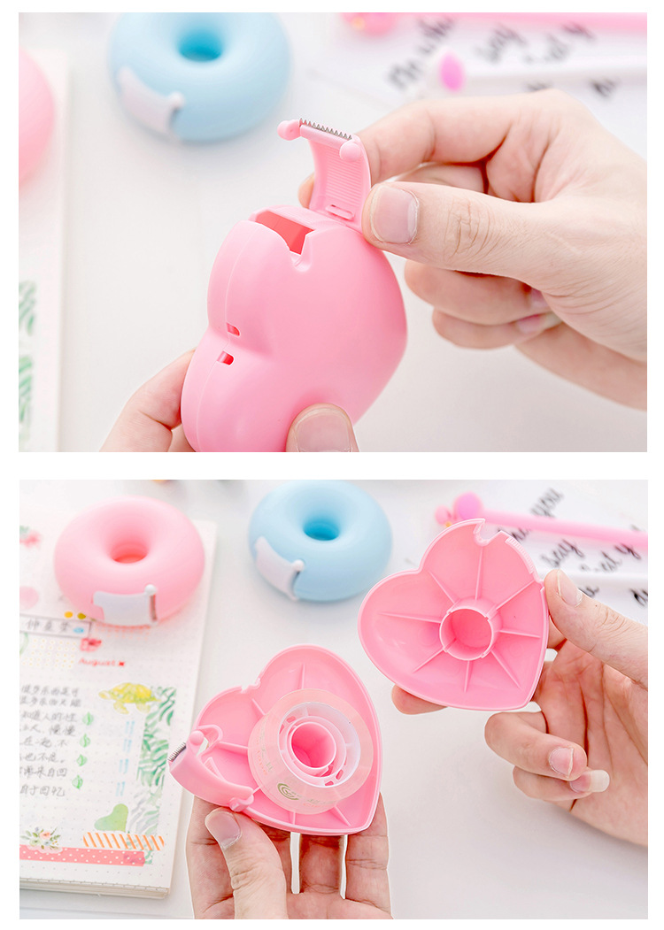 Creative cartoon stationery portable donut tape holder invisible tape cutter with small adhesive tape inside Creative cartoon stationery portable donut tape holder invisible tape cutter with small adhesive tape inside