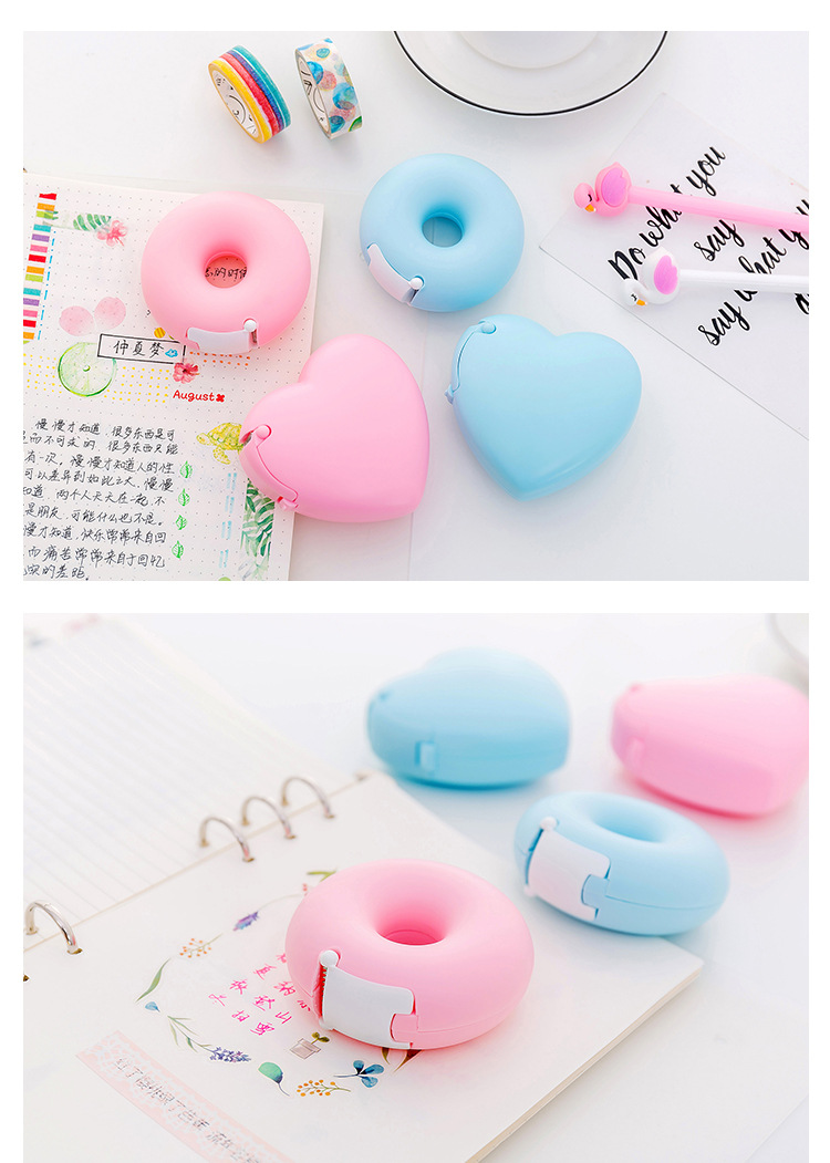 Creative cartoon stationery portable donut tape holder invisible tape cutter with small adhesive tape inside Creative cartoon stationery portable donut tape holder invisible tape cutter with small adhesive tape inside