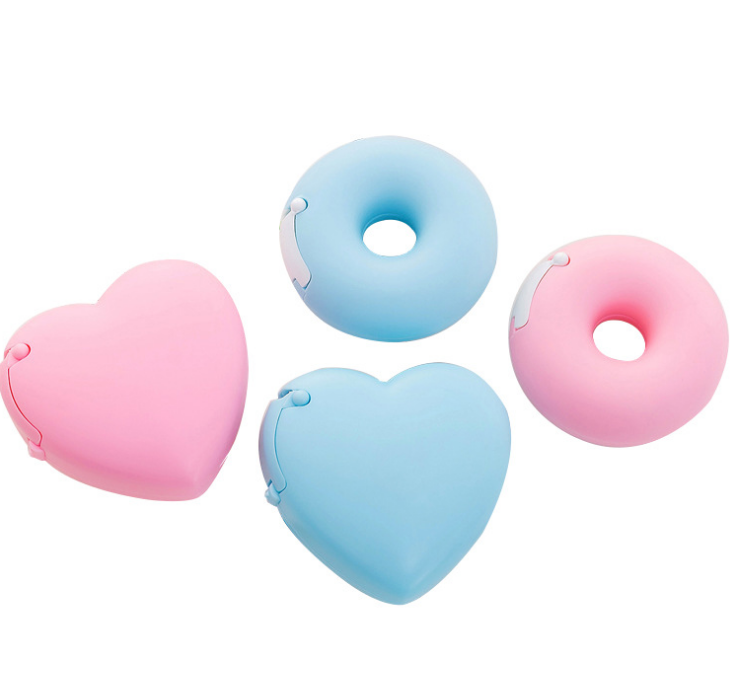 Creative cartoon stationery portable donut tape holder invisible tape cutter with small adhesive tape inside