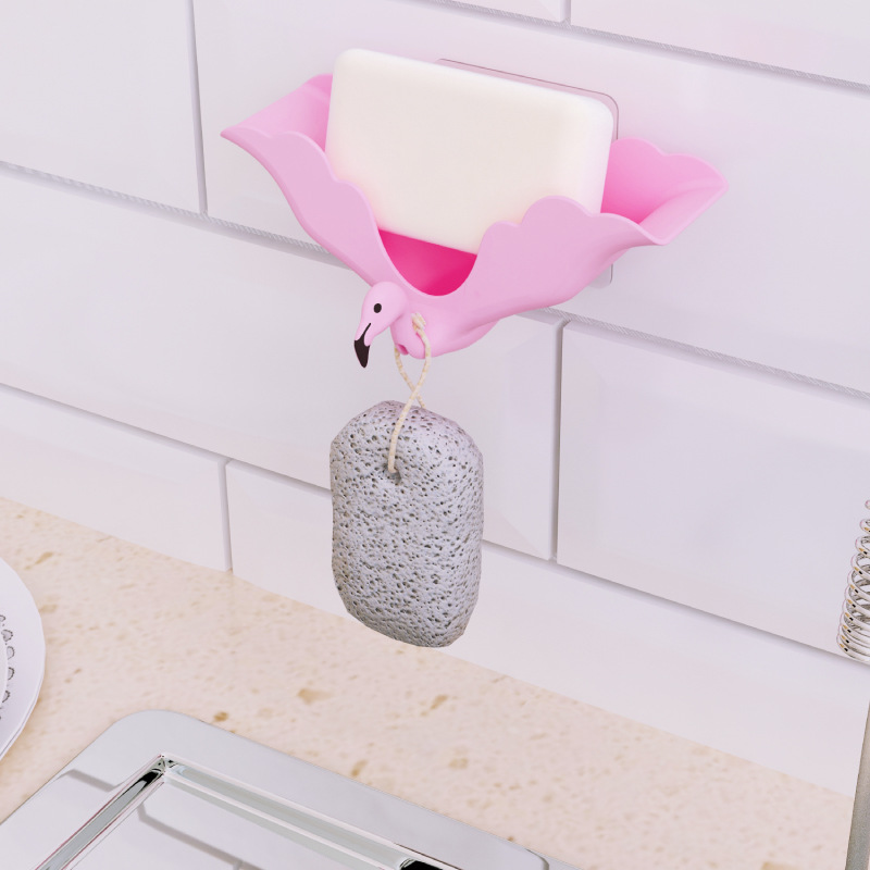 Internet Celebrity Soap Box New Strong Traceless Flamingo Soap Holder Bathroom Soap Box Wall-Mounted Soap Holder