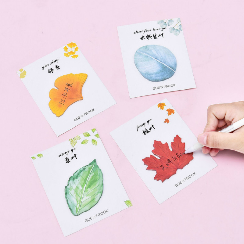Korean Fresh opposite Sex Sticky Notes Note Sticker Creative Leaf Note Message Note Office Stationery Wholesale