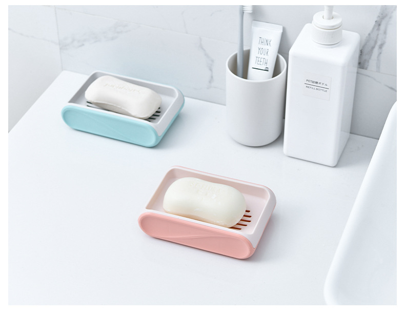 Blue Soap Dish Drain Household Portable Creative Soap Holder Plastic Laundry Double-Layer Double-Grid Soap Box Blue Soap Dish Drain Household Portable Creative Soap Holder Plastic Laundry Double-Layer Double-Grid Soap Box