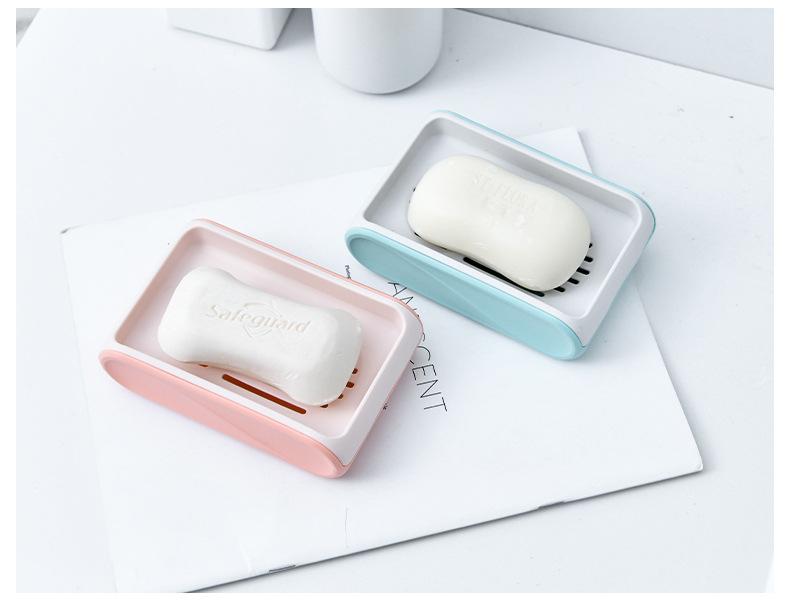 Blue Soap Dish Drain Household Portable Creative Soap Holder Plastic Laundry Double-Layer Double-Grid Soap Box Blue Soap Dish Drain Household Portable Creative Soap Holder Plastic Laundry Double-Layer Double-Grid Soap Box