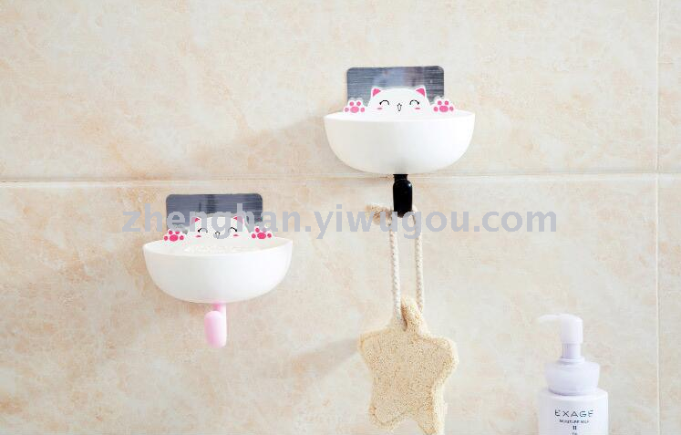 Creative Seamless Wall Sticky Soap Box Bathroom Lek Soap Cabinet Bathroom Cartoon Hooks Soap Stand