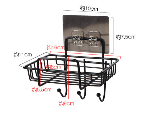 Iron Punch Free Soap Box Wall-Mounted Soap Rack Household Bathroom Bathroom Drain with Hook Soap Holder Soap Holder