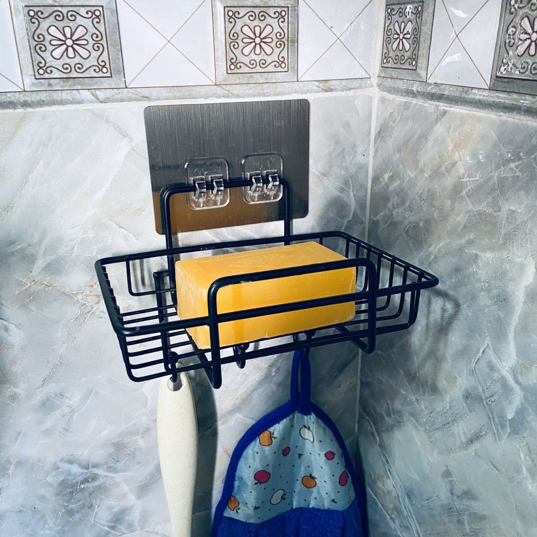 Iron Punch Free Soap Box Wall-Mounted Soap Rack Household Bathroom Bathroom Drain with Hook Soap Holder Soap Holder