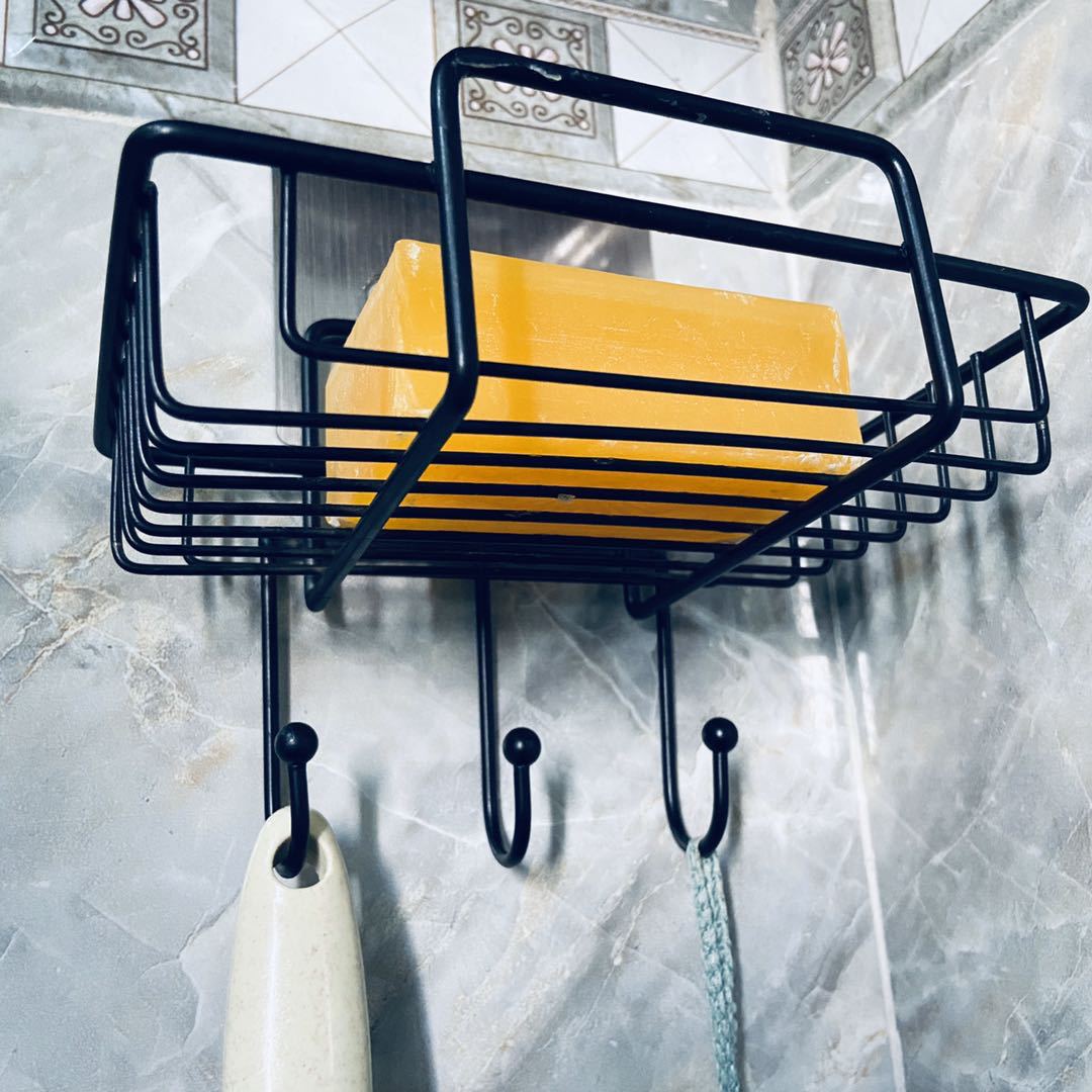 Iron Punch Free Soap Box Wall-Mounted Soap Rack Household Bathroom Bathroom Drain with Hook Soap Holder Soap Holder