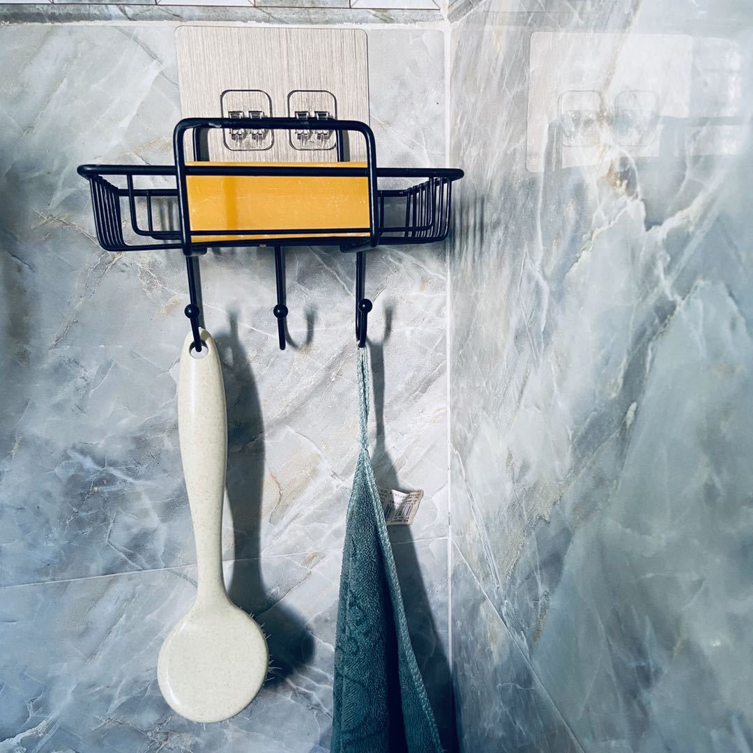 Iron Punch Free Soap Box Wall-Mounted Soap Rack Household Bathroom Bathroom Drain with Hook Soap Holder Soap Holder