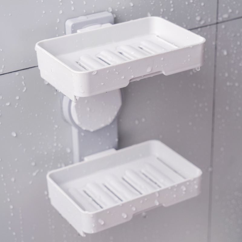 New Creative Rotational Soap Box Punch-Free Double Drawer Drain Soap Box Bathroom Two-Way Wall-Mounted Soap Holder