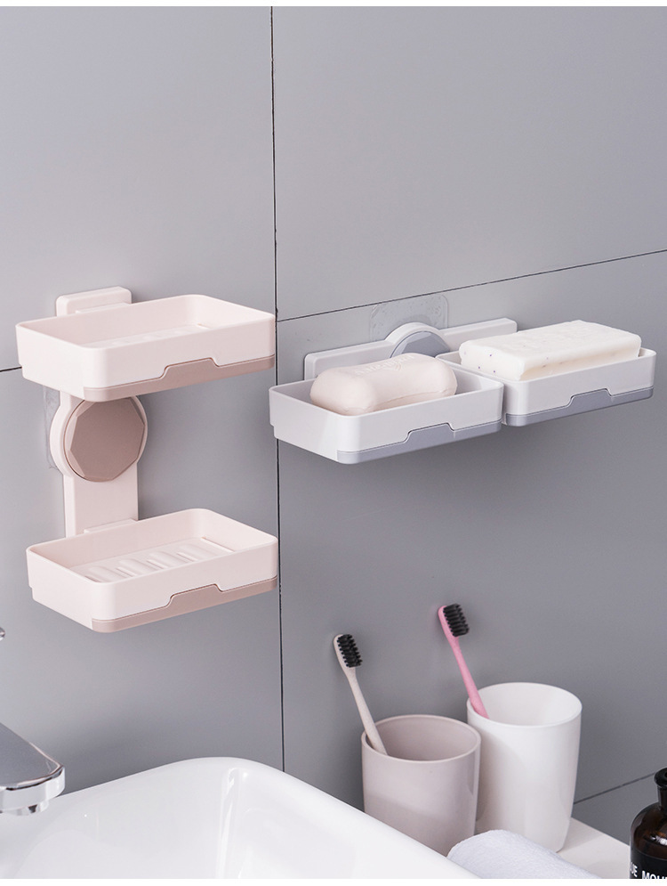 New Creative Rotational Soap Box Punch-Free Double Drawer Drain Soap Box Bathroom Two-Way Wall-Mounted Soap Holder New Creative Rotational Soap Box Punch-Free Double Drawer Drain Soap Box Bathroom Two-Way Wall-Mounted Soap Holder