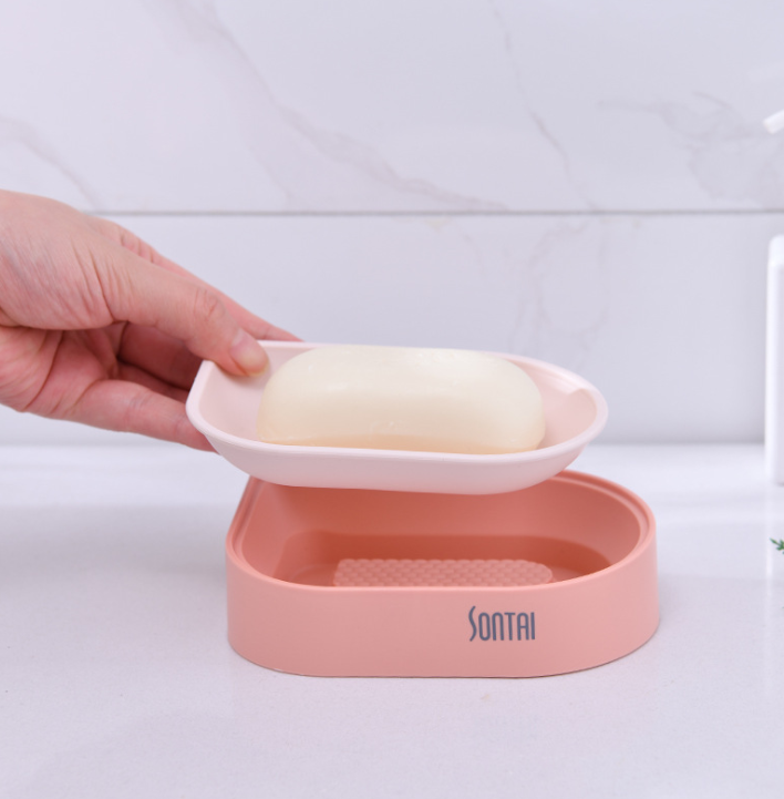 Blue Simple Style Soap Dish Soap Dish Double-Layer Draining Soap Soap Box Simple European Soap Holder
