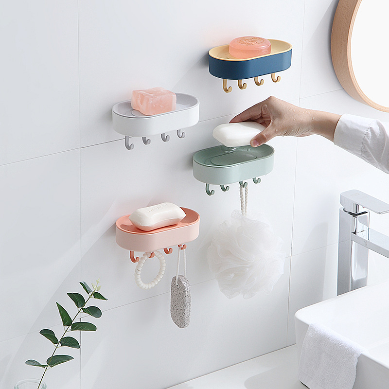 Creative with Hook Drain Soap Box Household Double-Layer Punch-Free Wall Hanging Creative Soap Holder Bathroom