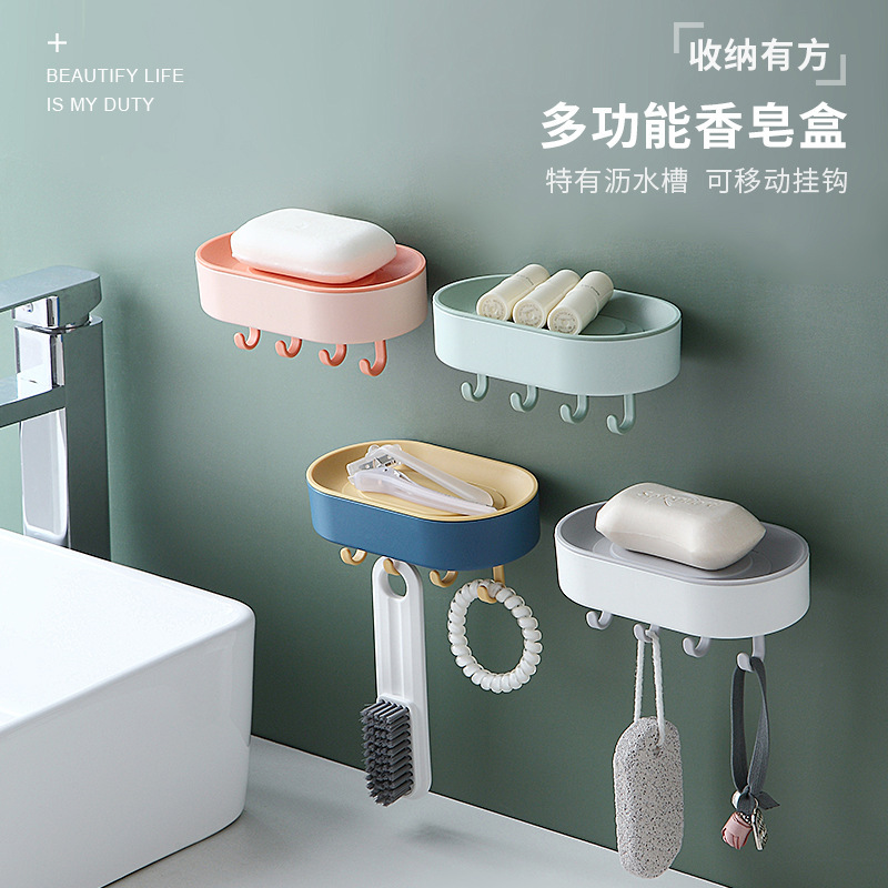 Creative with Hook Drain Soap Box Household Double-Layer Punch-Free Wall Hanging Creative Soap Holder Bathroom