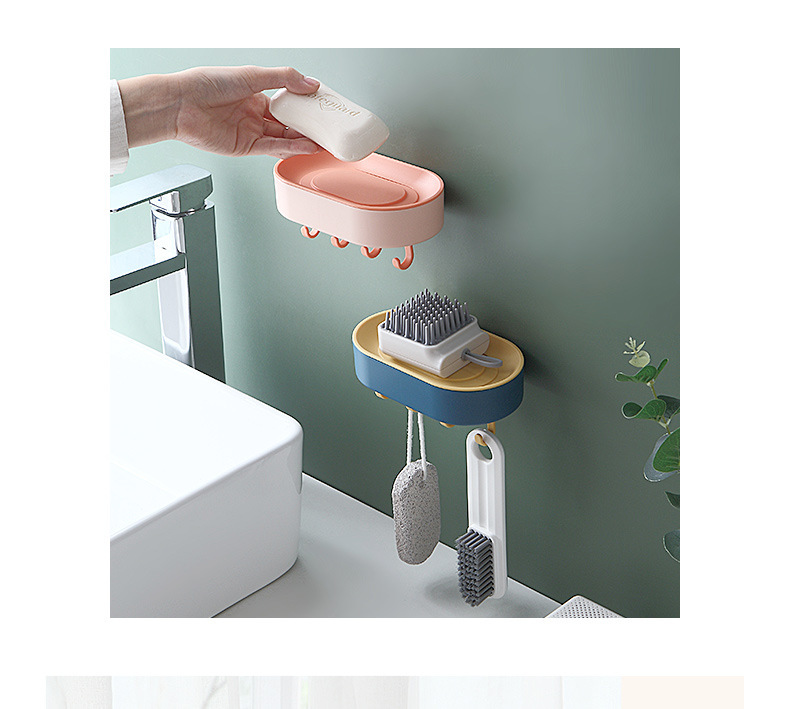 Creative with Hook Drain Soap Box Household Double-Layer Punch-Free Wall Hanging Creative Soap Holder Bathroom Creative with Hook Drain Soap Box Household Double-Layer Punch-Free Wall Hanging Creative Soap Holder Bathroom