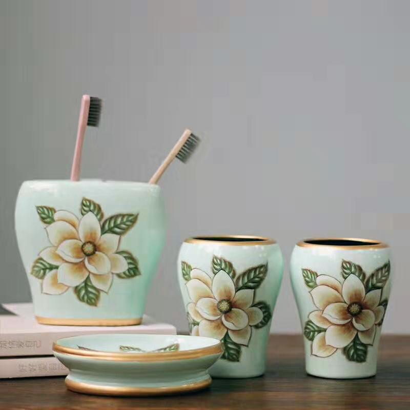 Hand-painted ceramic wash set mouthwash cup toothbrush fork soap box gift