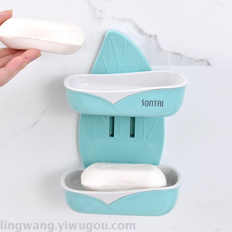 Creative no-punch, no-trace, Charge-Leaf SOAP Box Double Layer of Liquid SOAP Box with Green Lauryl Leaf Hollow out SOAP box for Washing Gargle