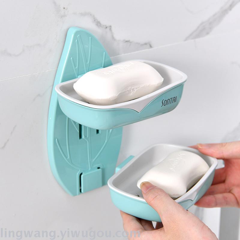 Creative no-punch, no-trace, Charge-Leaf SOAP Box Double Layer of Liquid SOAP Box with Green Lauryl Leaf Hollow out SOAP box for Washing Gargle
