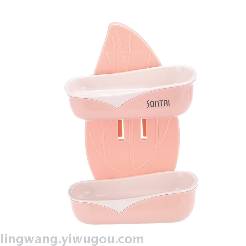 Creative no-punch, no-trace, Charge-Leaf SOAP Box Double Layer of Liquid SOAP Box with Green Lauryl Leaf Hollow out SOAP box for Washing Gargle