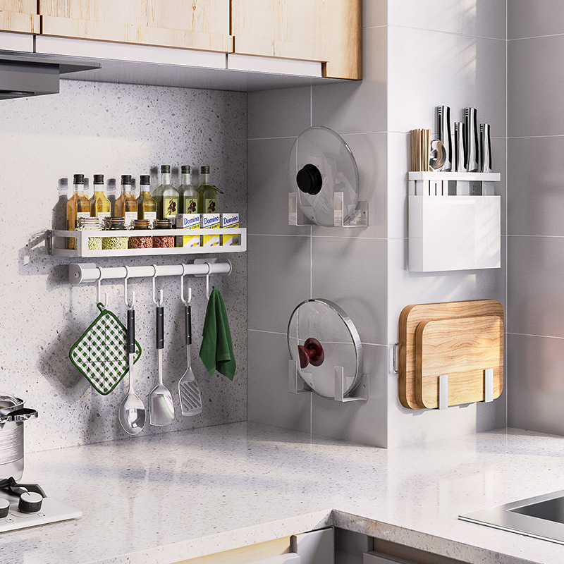 Stainless Steel Punch-Free Kitchen Rack Wall-Mounted Pot Cover Chopping Board Rack Toolframe Seasoning Bowl and Dish Storage Rack