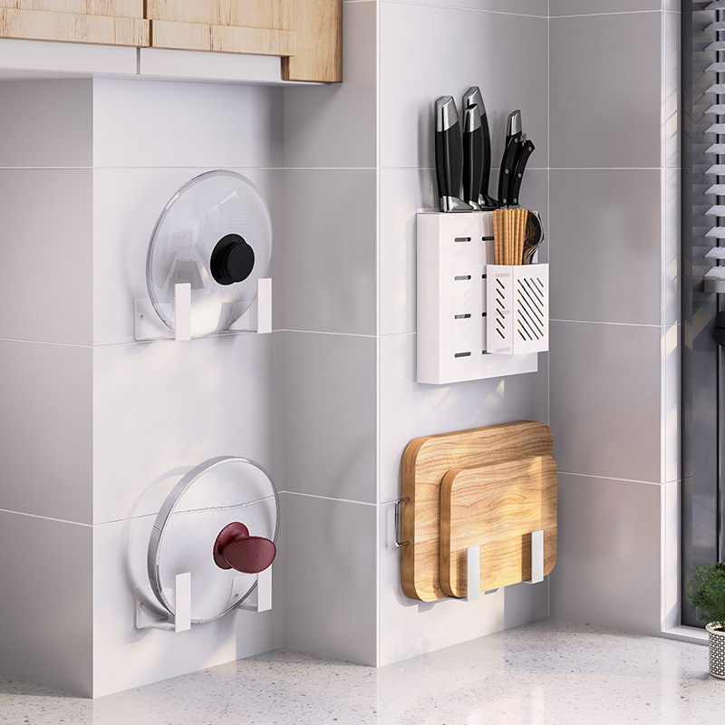 Stainless Steel Punch-Free Kitchen Rack Wall-Mounted Pot Cover Chopping Board Rack Toolframe Seasoning Bowl and Dish Storage Rack