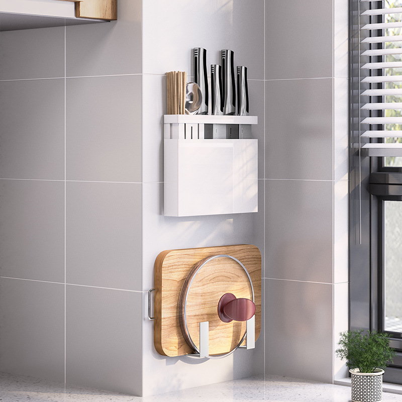 Stainless Steel Punch-Free Kitchen Rack Wall-Mounted Pot Cover Chopping Board Rack Toolframe Seasoning Bowl and Dish Storage Rack