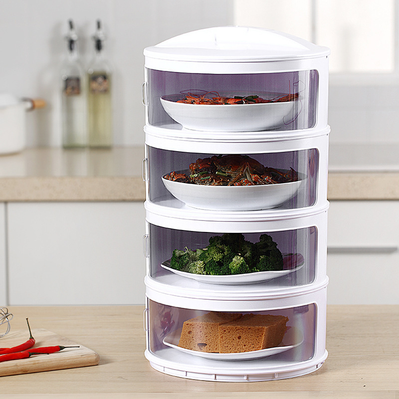Household Sliding Door Plastic Insulated Vegetable Cover Multi-Layer Dustproof Fly Preservation Food Cover Kitchen Removable Dish Cover
