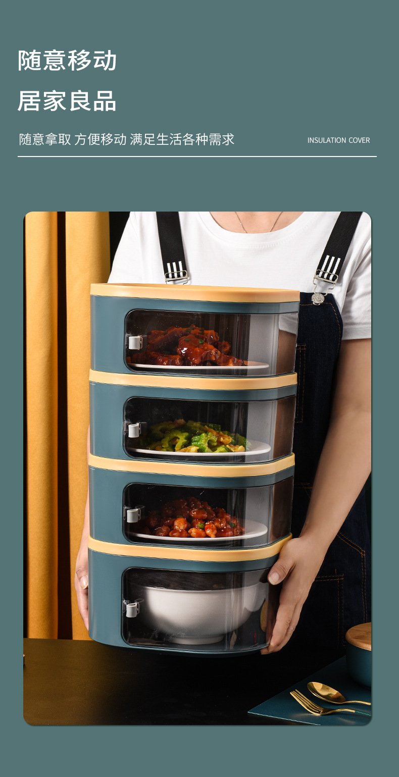 Food Insulated Vegetable Cover Multi-Layer Household Kitchen Winter Leftover Cover Food Cover Transparent Five-Layer Sliding Door Dish Cover