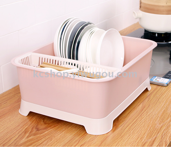 Kitchen cupboard, large plastic cover, set aside dish stand, dripping dish, dish set aside