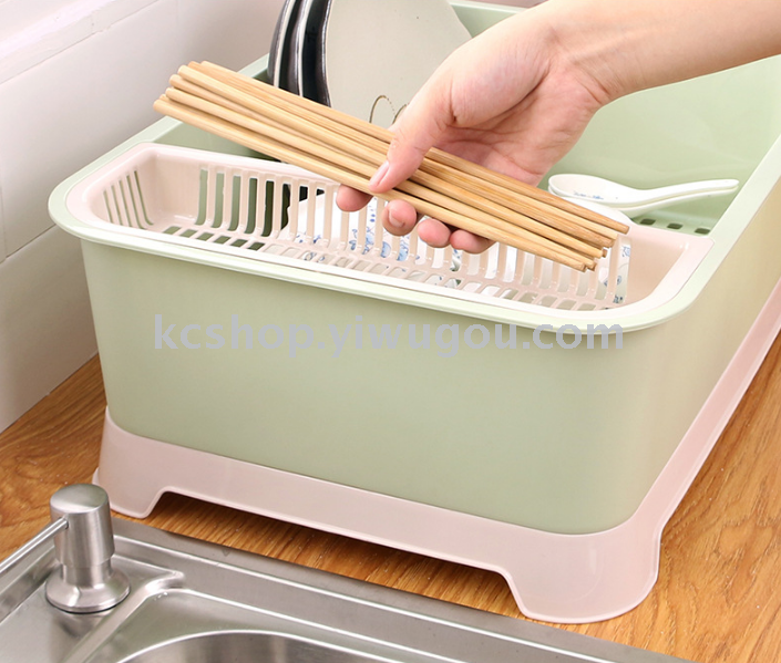 Kitchen cupboard, large plastic cover, set aside dish stand, dripping dish, dish set aside