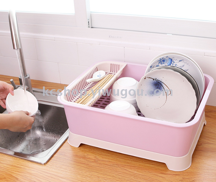 Kitchen cupboard, large plastic cover, set aside dish stand, dripping dish, dish set aside